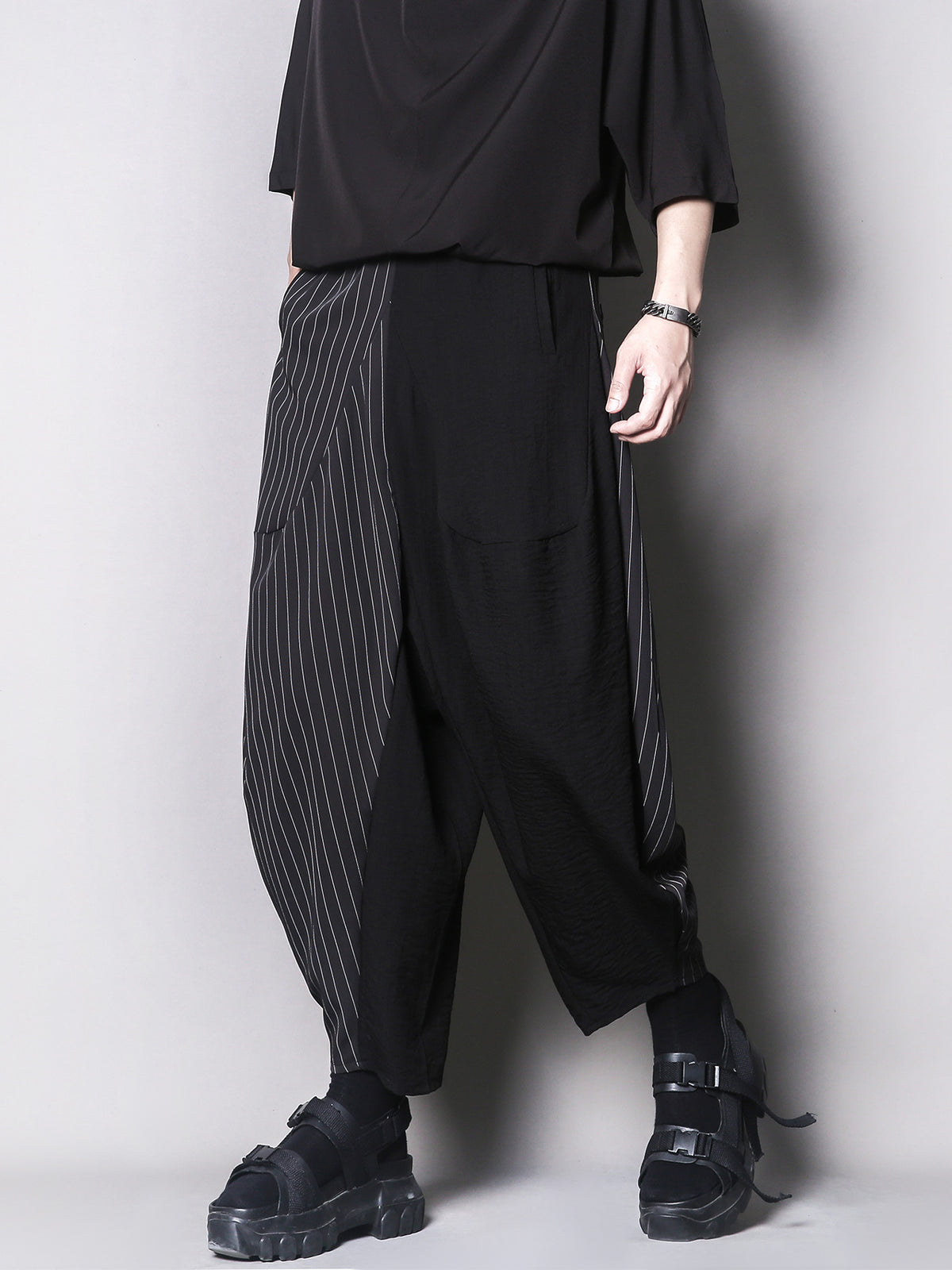 Stripe Patchwork Asymmetric Harem Trousers