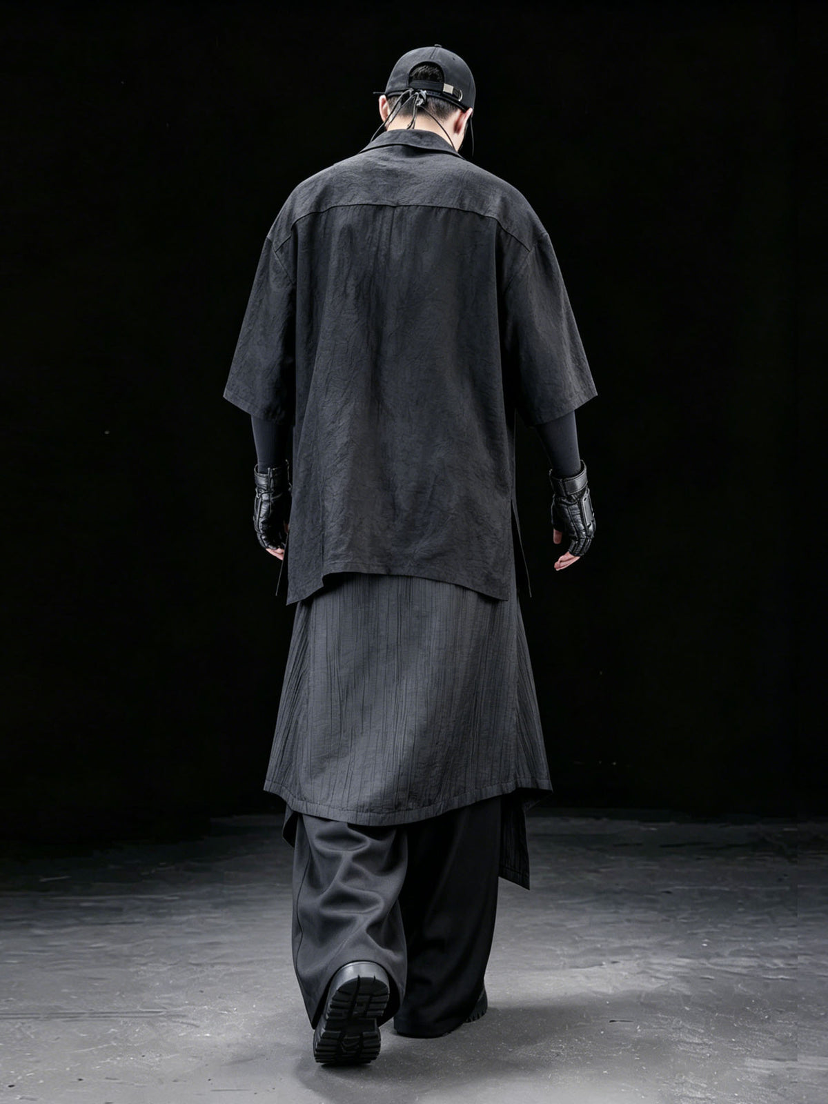Asymmetric Acetate Half-Sleeve Shirt