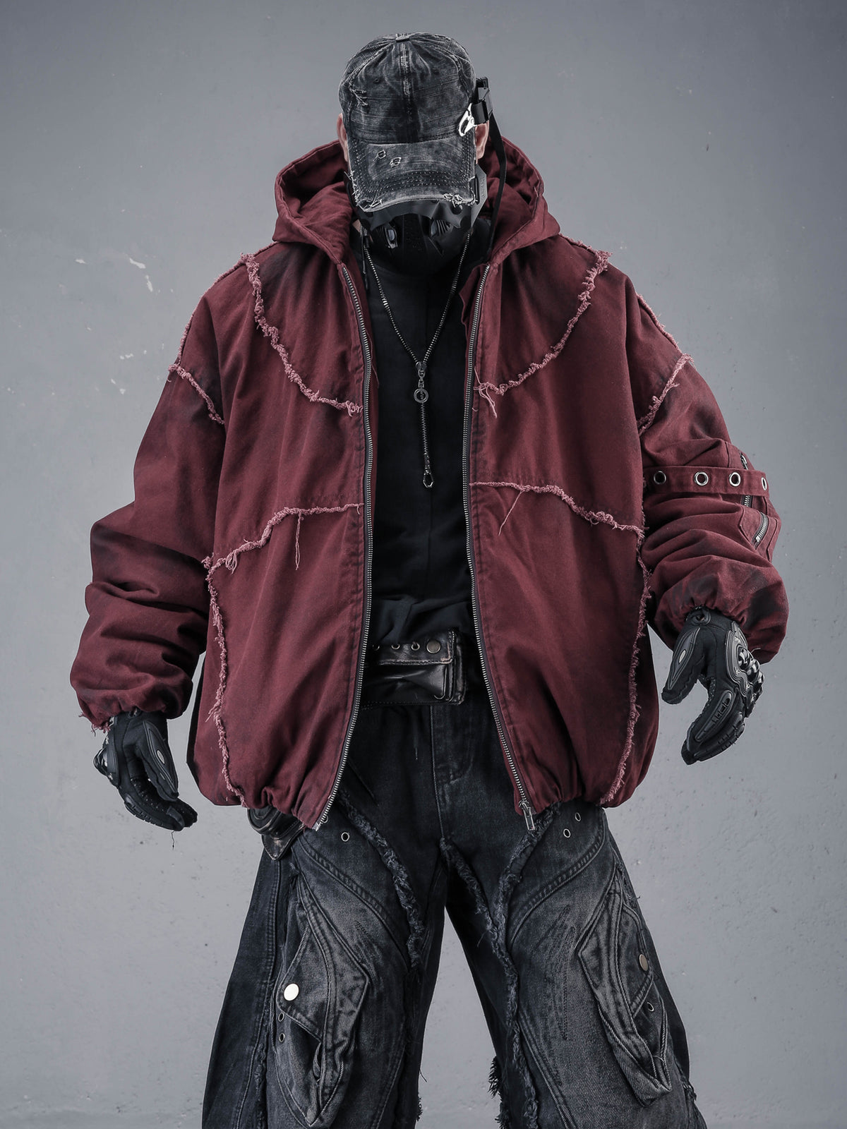 Washed Frayed Hem Oversized Puffer Jacket
