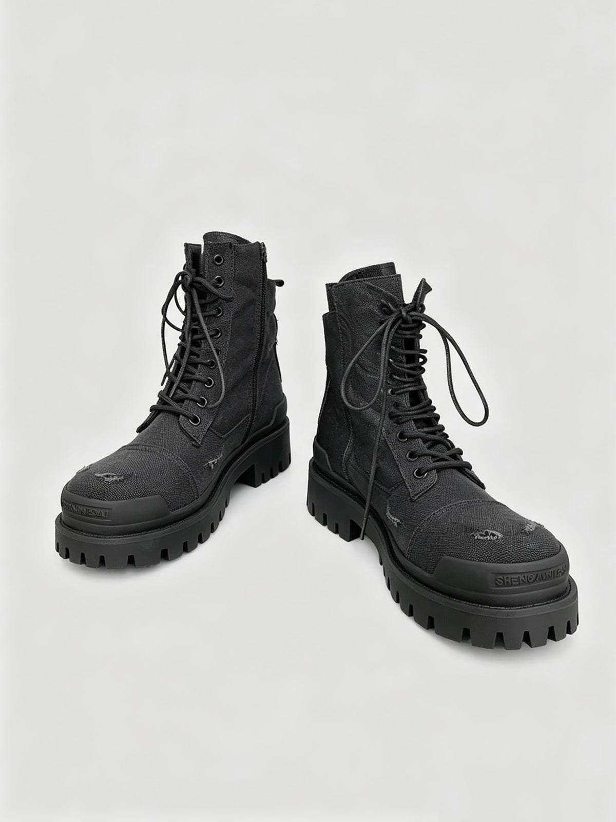 Dystopian Black Combat Boots - Edgy Chunky Ankle Boots