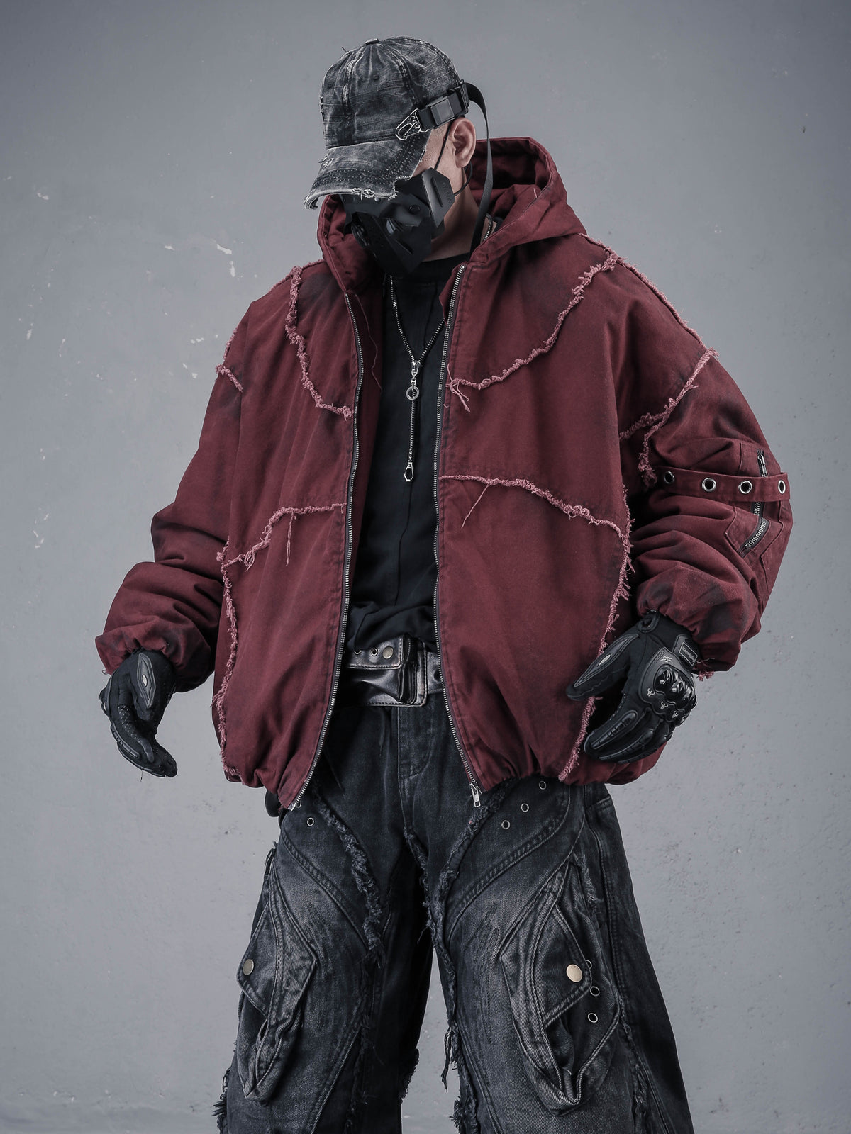 Washed Frayed Hem Oversized Puffer Jacket
