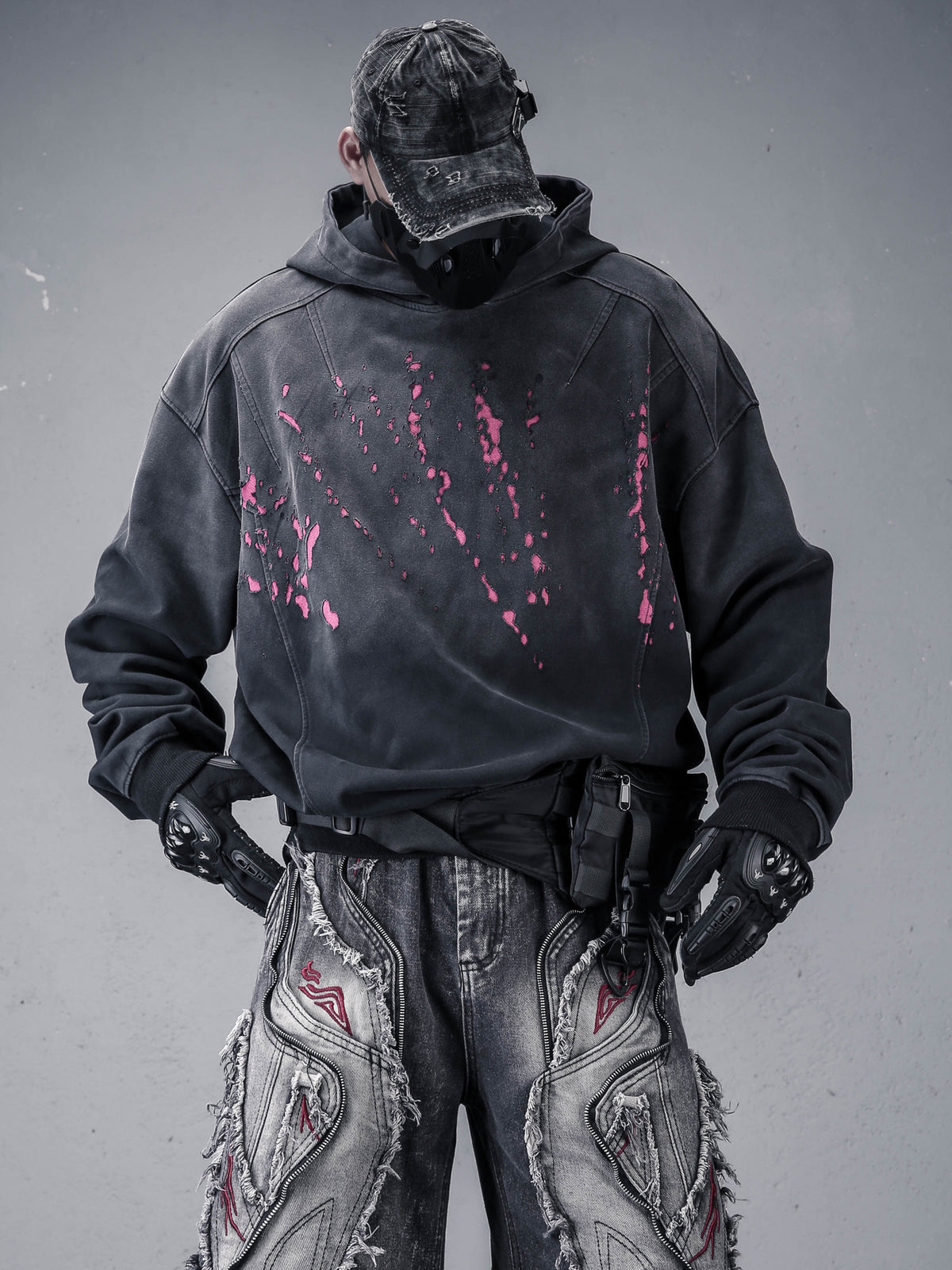 Washed Distressed Pullover Hoodie (f7287)