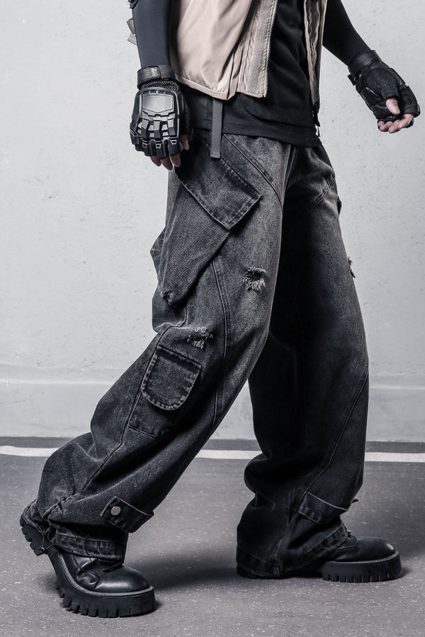 Distressed Cargo Baggy Jeans