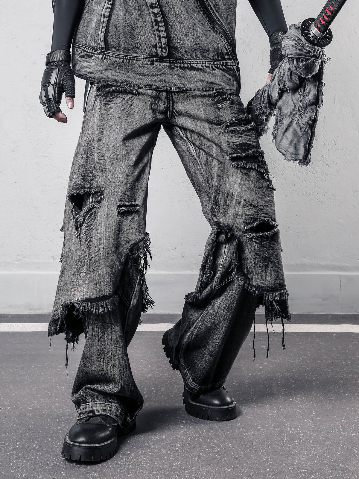 Wasteland Distressed Fake-Two-Piece Jeans