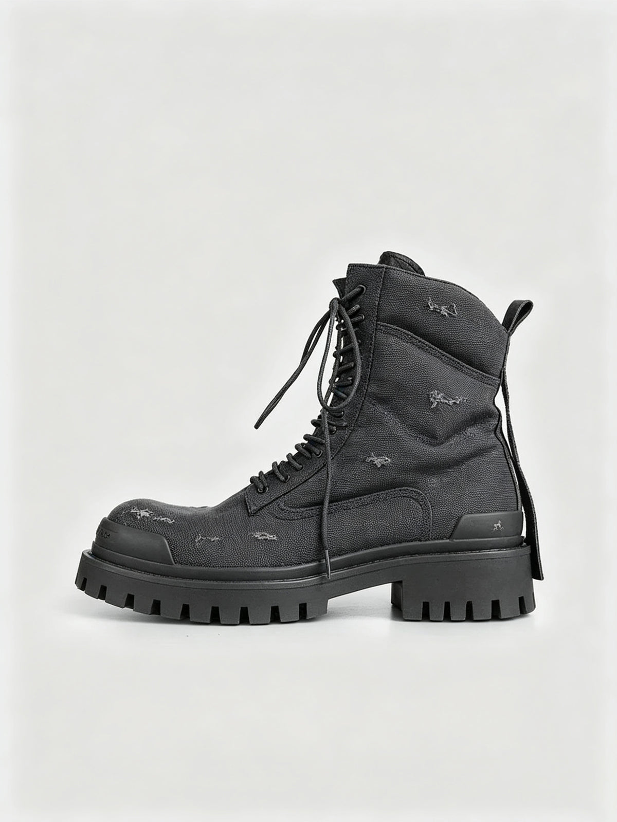 Dystopian Black Combat Boots - Edgy Chunky Ankle Boots