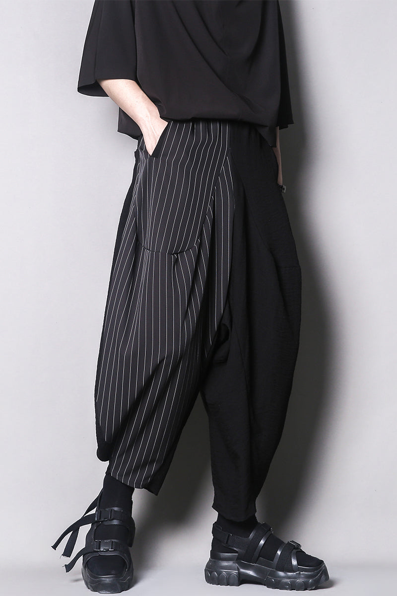 Stripe Patchwork Asymmetric Harem Trousers