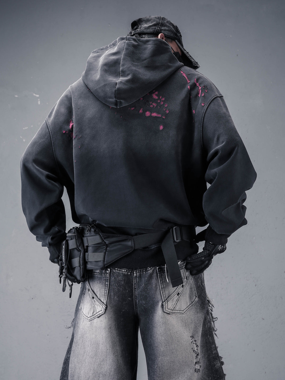 Washed Distressed Pullover Hoodie (f7287)