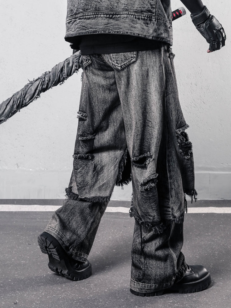 Wasteland Distressed Fake-Two-Piece Jeans