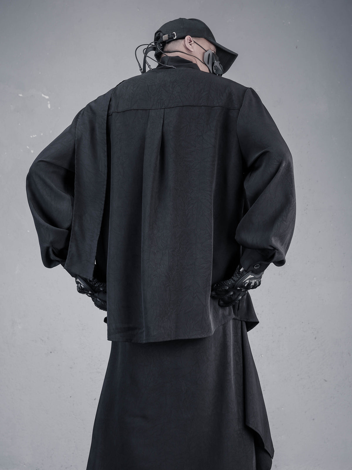 Asymmetric Scarf-Collar Long-Sleeve Shirt