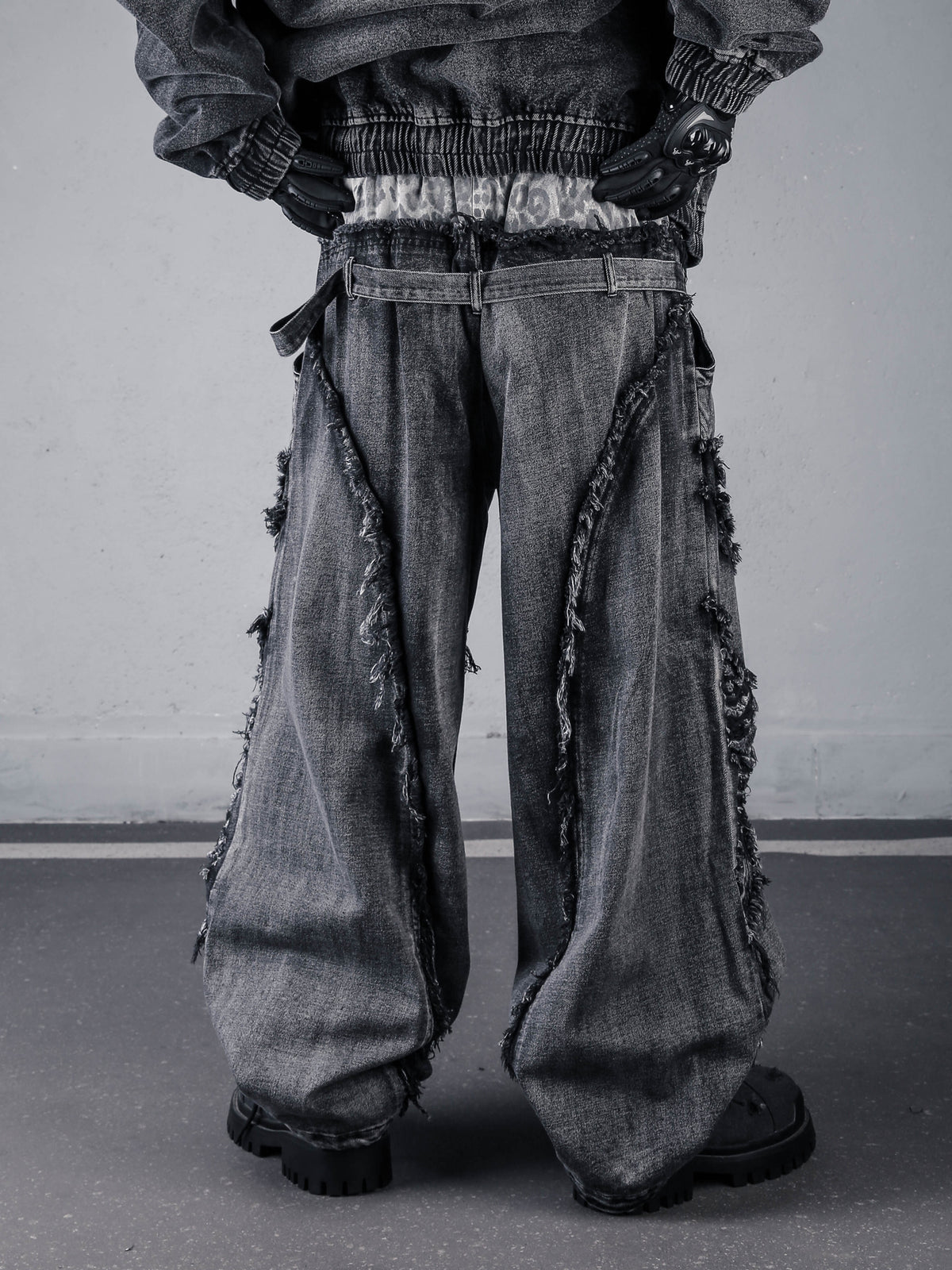 Leopard Patchwork Double-Waist Wide-Leg Jeans