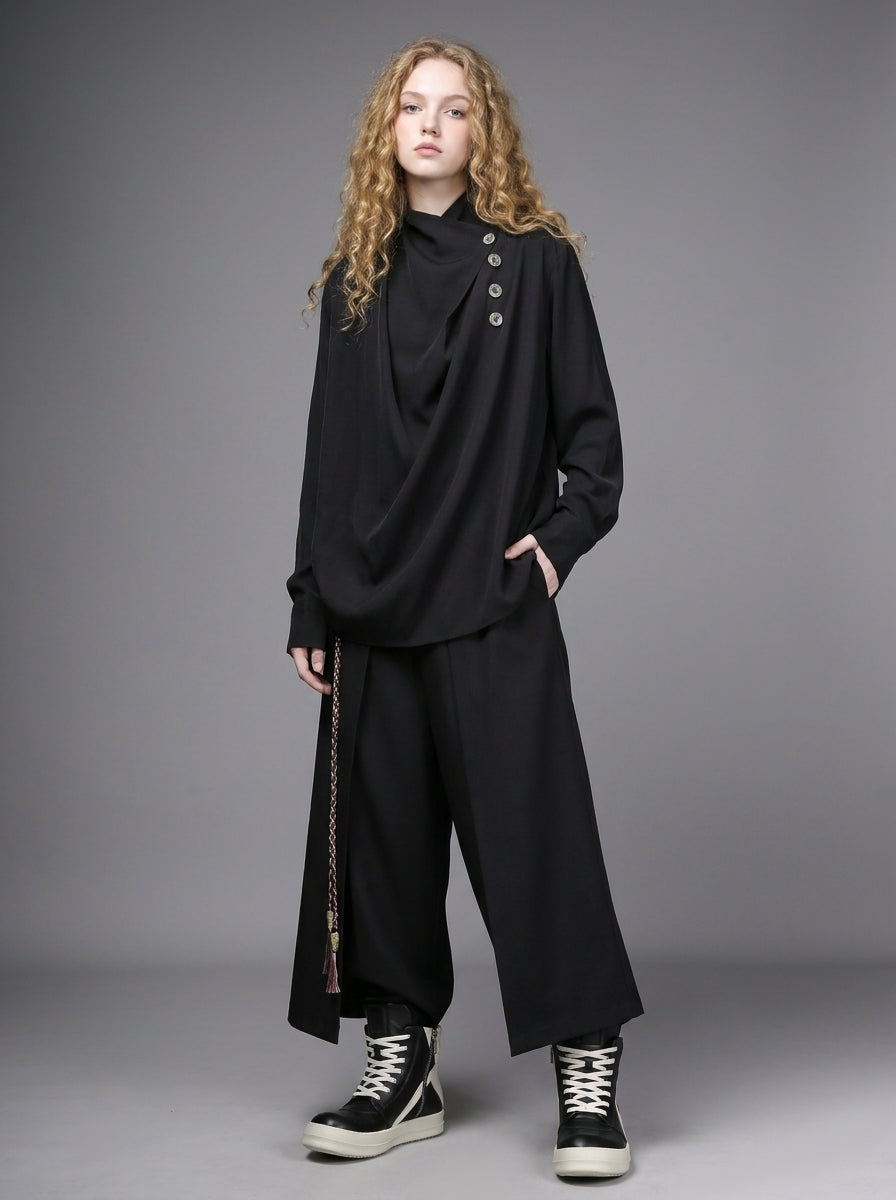 Ruched Stand-Collar Shirt