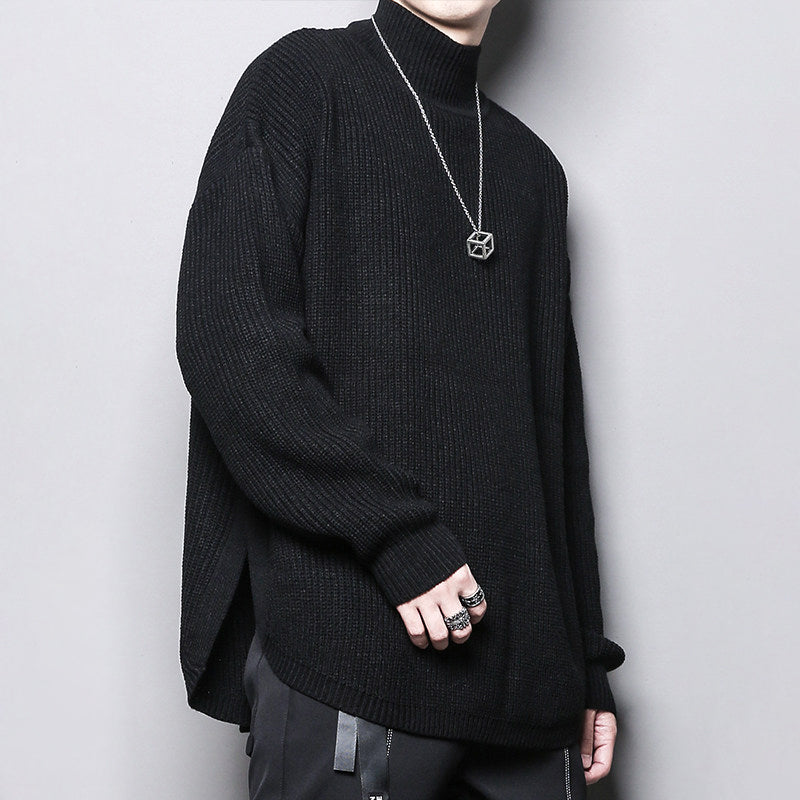 Half-Collar Split-Hem Knit Sweater
