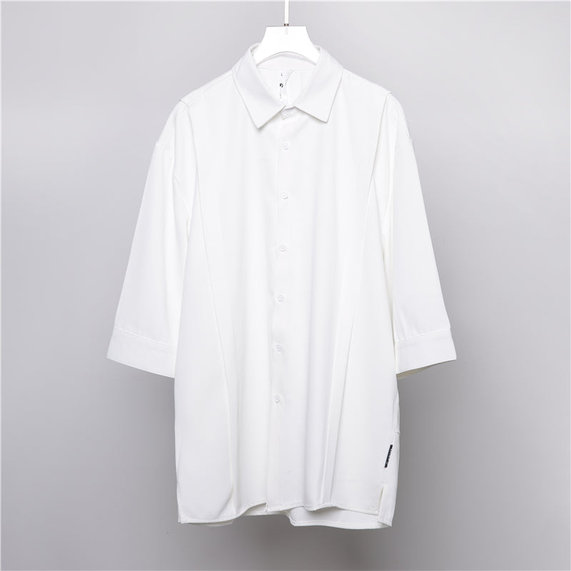 Japanese Minimal Patchwork Half-Sleeve Shirt