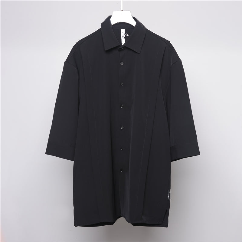 Japanese Minimal Patchwork Half-Sleeve Shirt