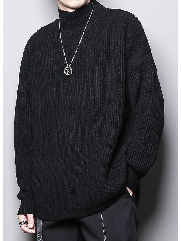 Half-Collar Split-Hem Knit Sweater
