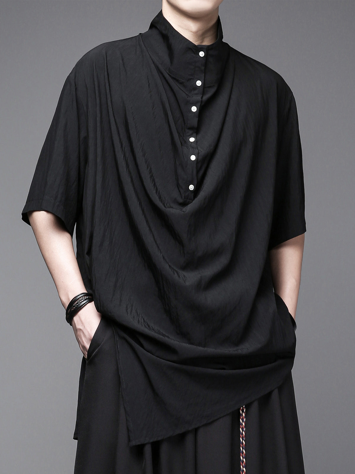 Yamamoto Stand-Collar Pleated Shirt
