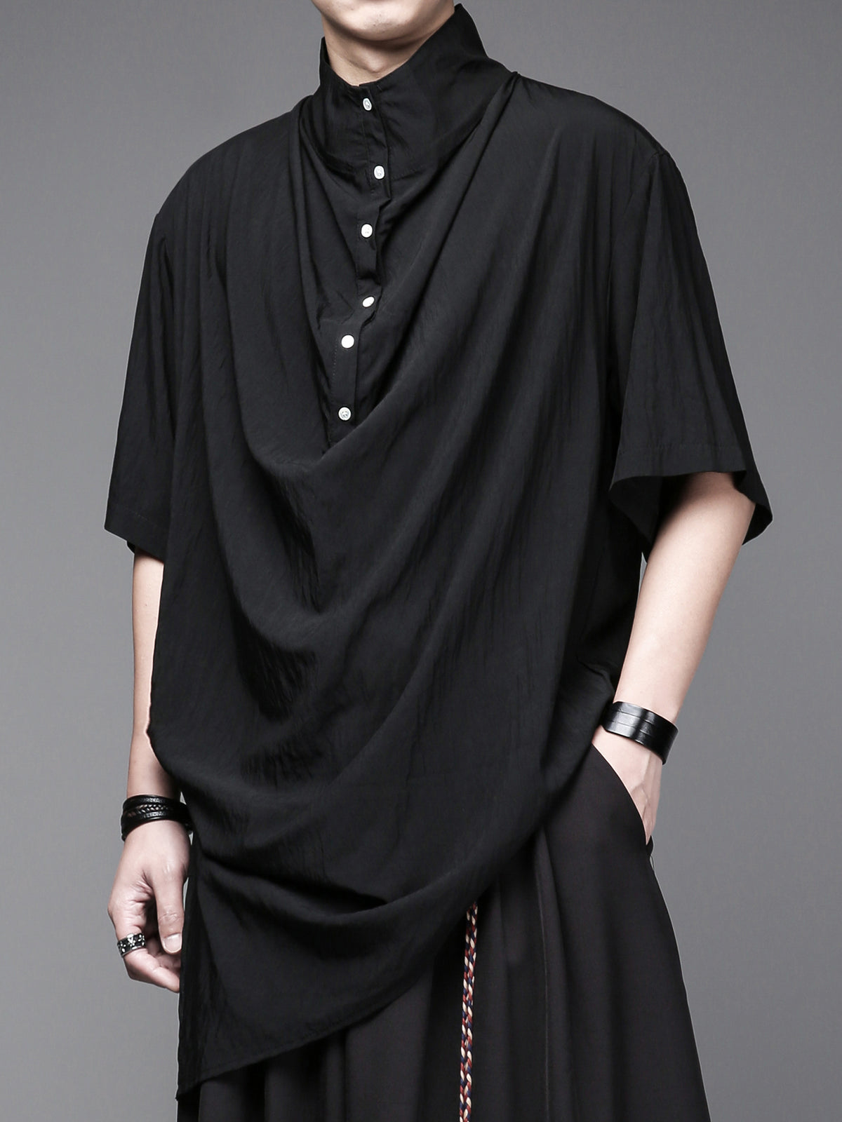 Yamamoto Stand-Collar Pleated Shirt