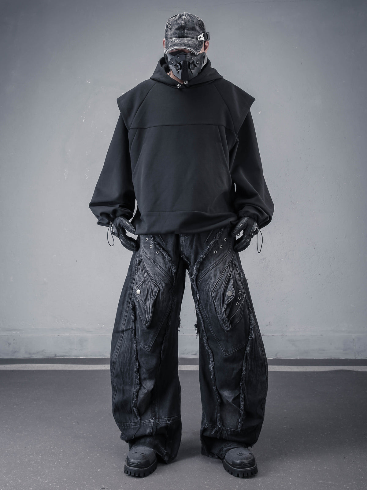 Dark Samurai Style Mock Layered Hoodie