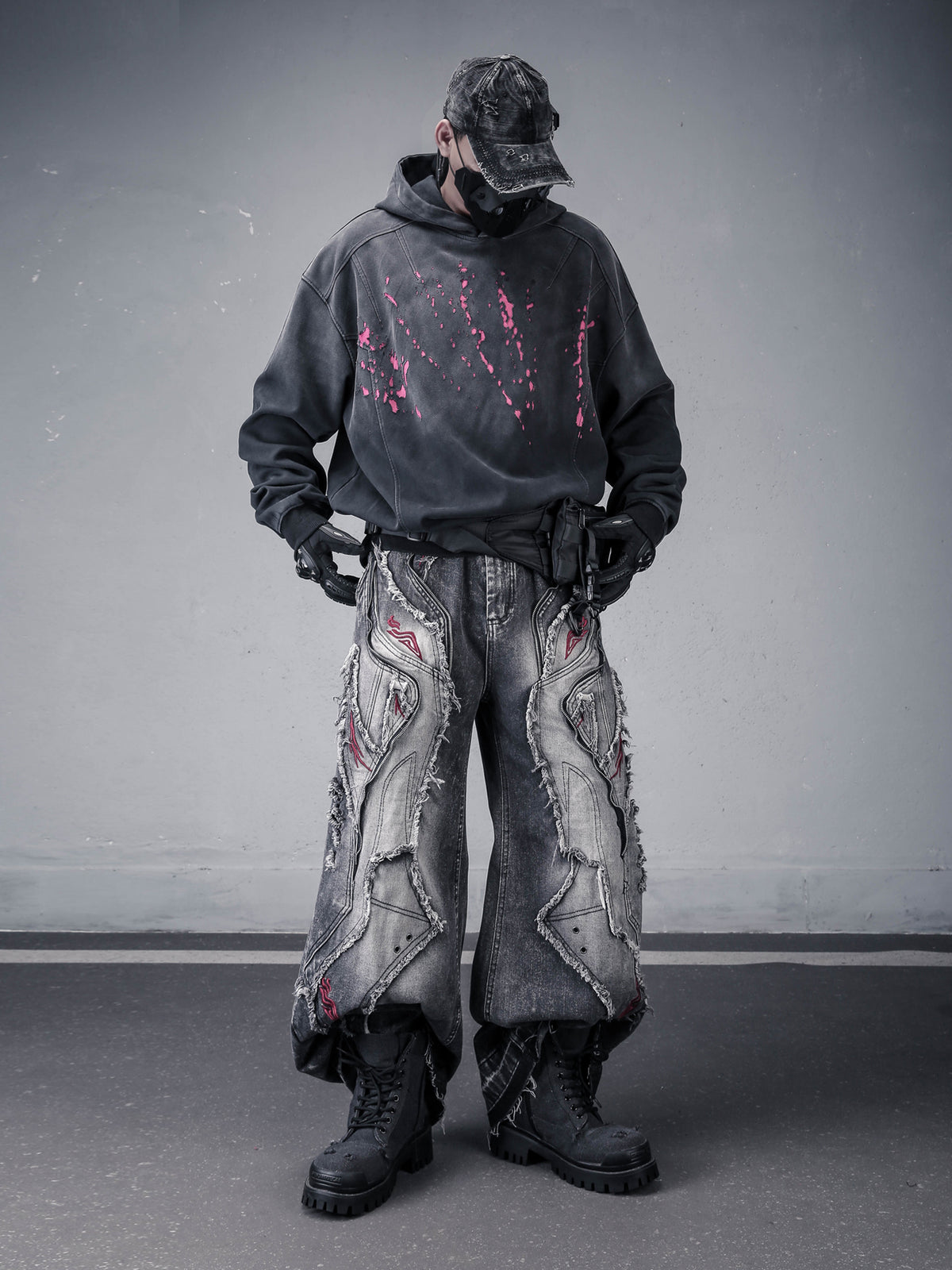 Washed Distressed Pullover Hoodie (f7287)
