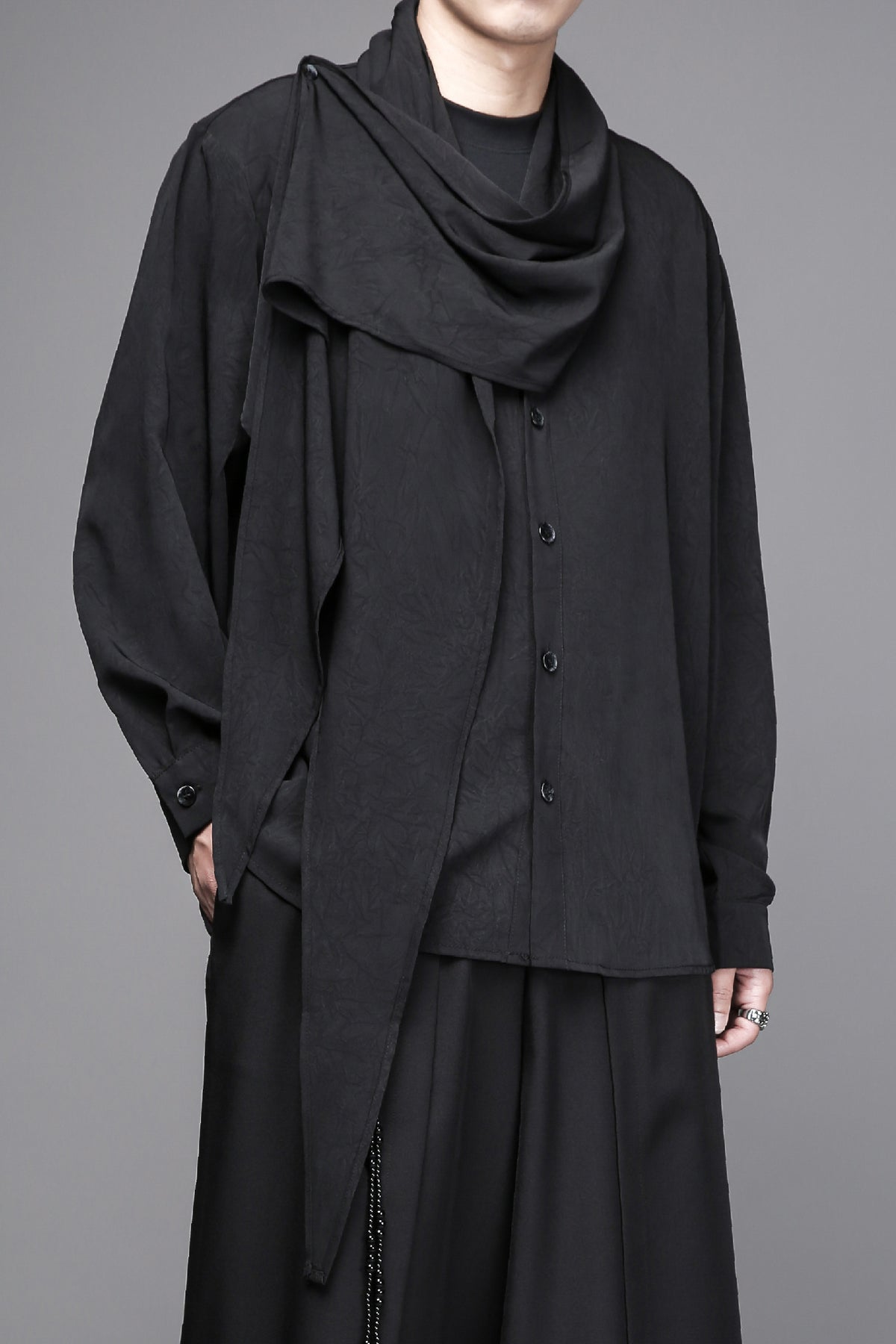 Deconstructed Integrated-Scarf Shirt