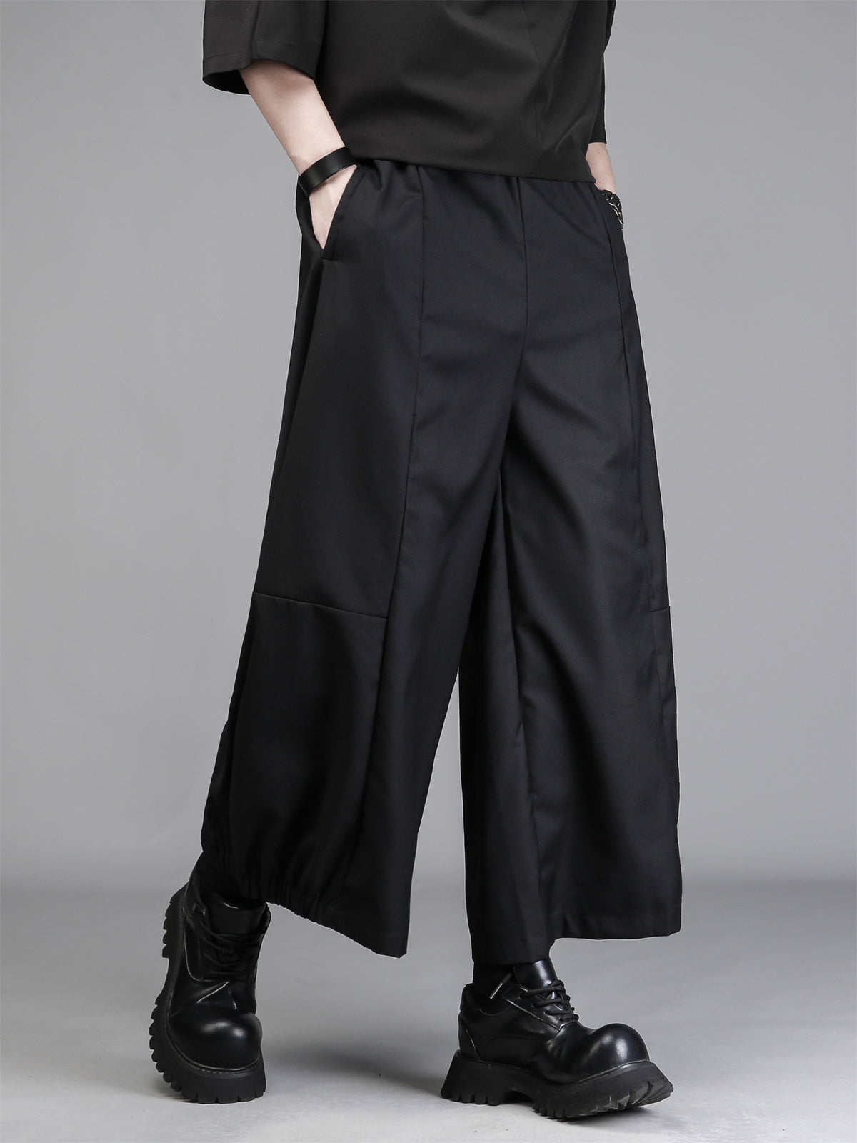 Deconstructed Draped Wide-Leg Trousers