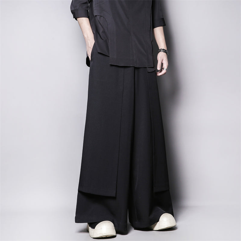 Draped Layered Wide-Leg Trousers