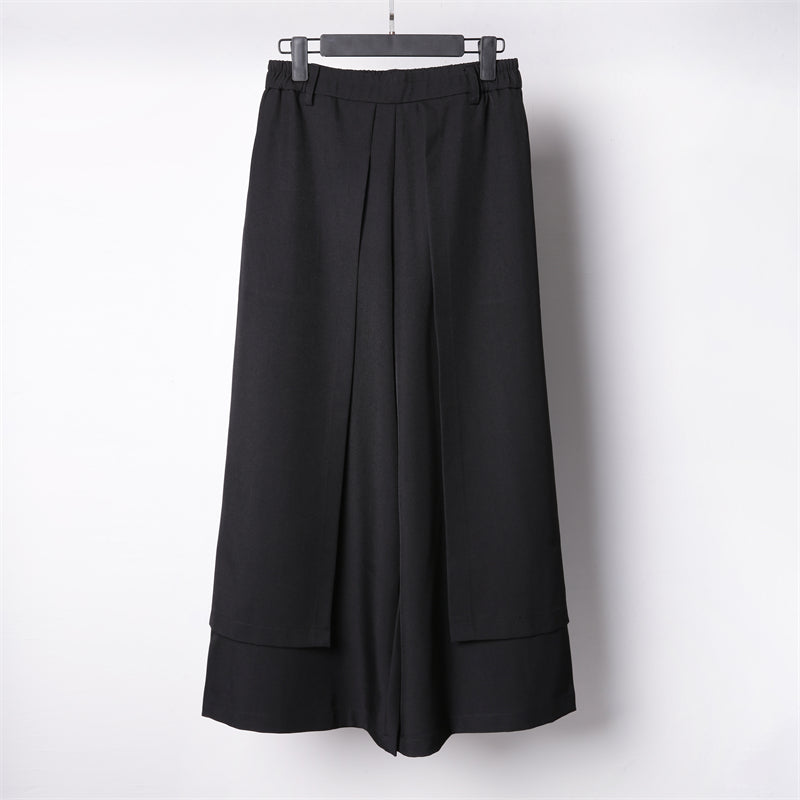 Draped Layered Wide-Leg Trousers