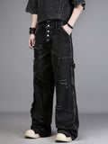 Washed Black Wide-Leg Jeans, Distressed