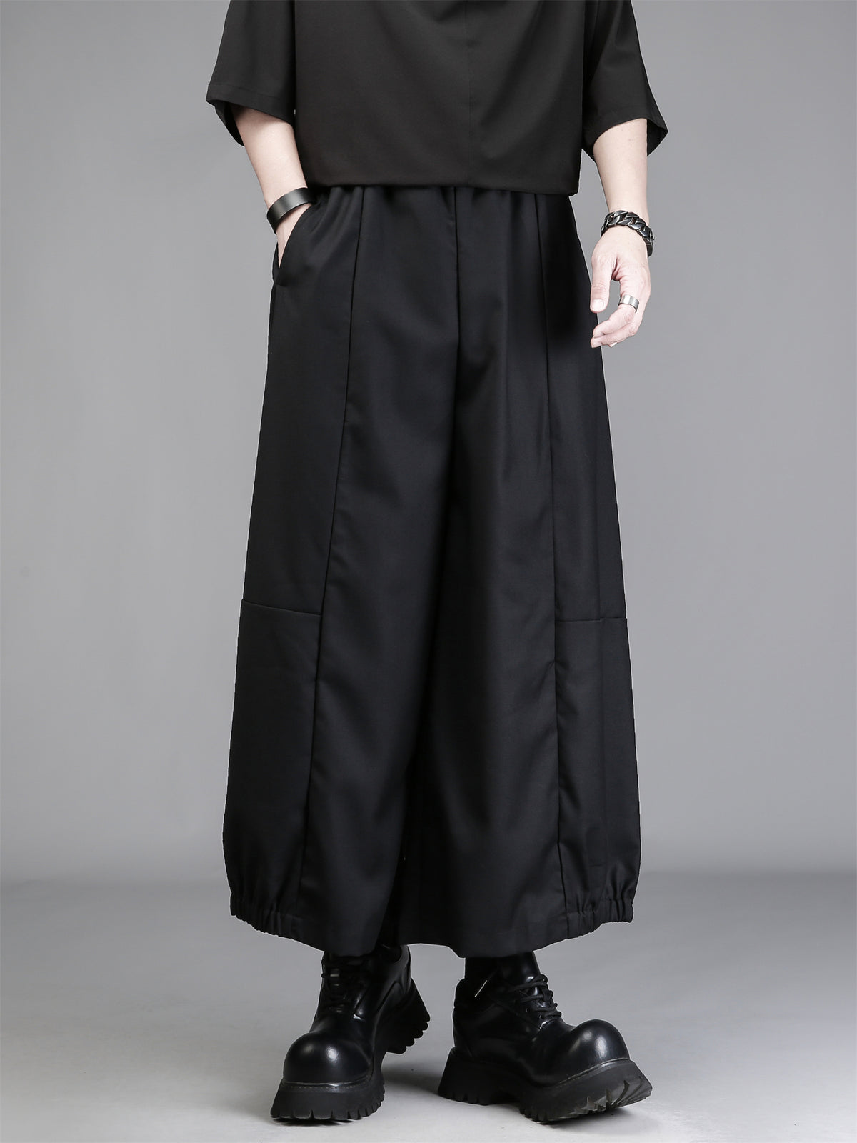 Deconstructed Draped Wide-Leg Trousers