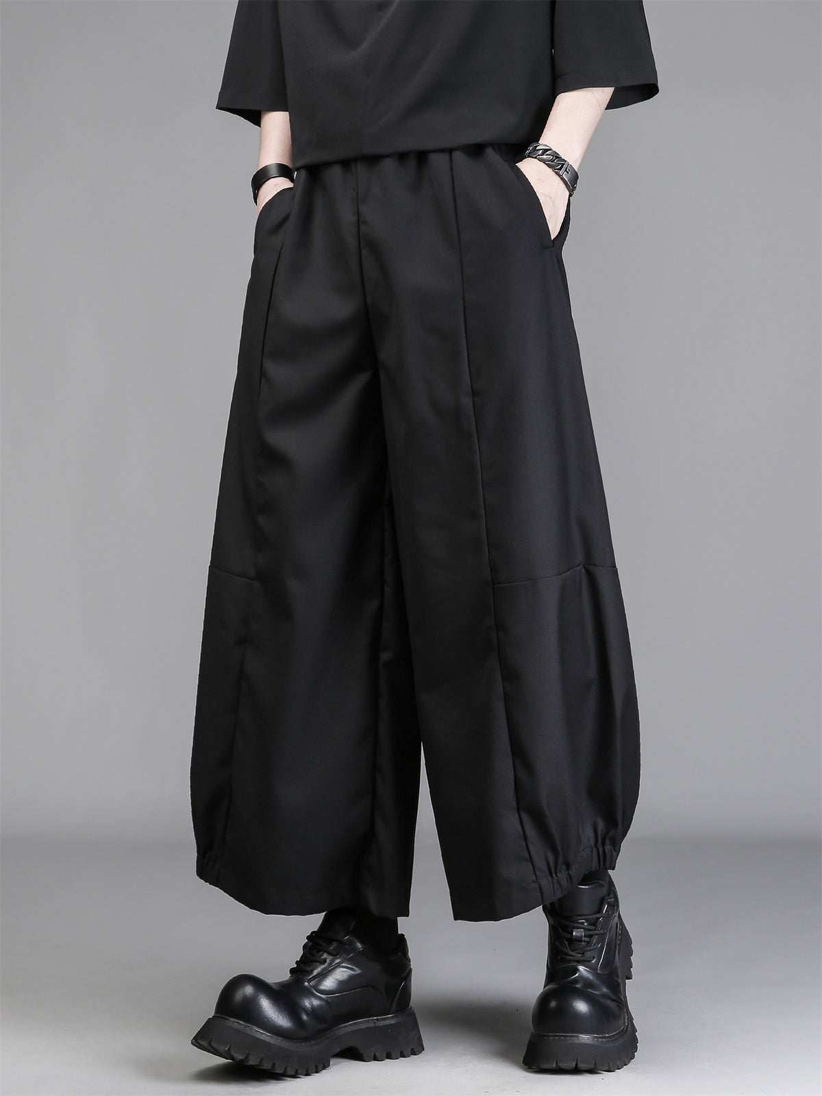 Deconstructed Draped Wide-Leg Trousers