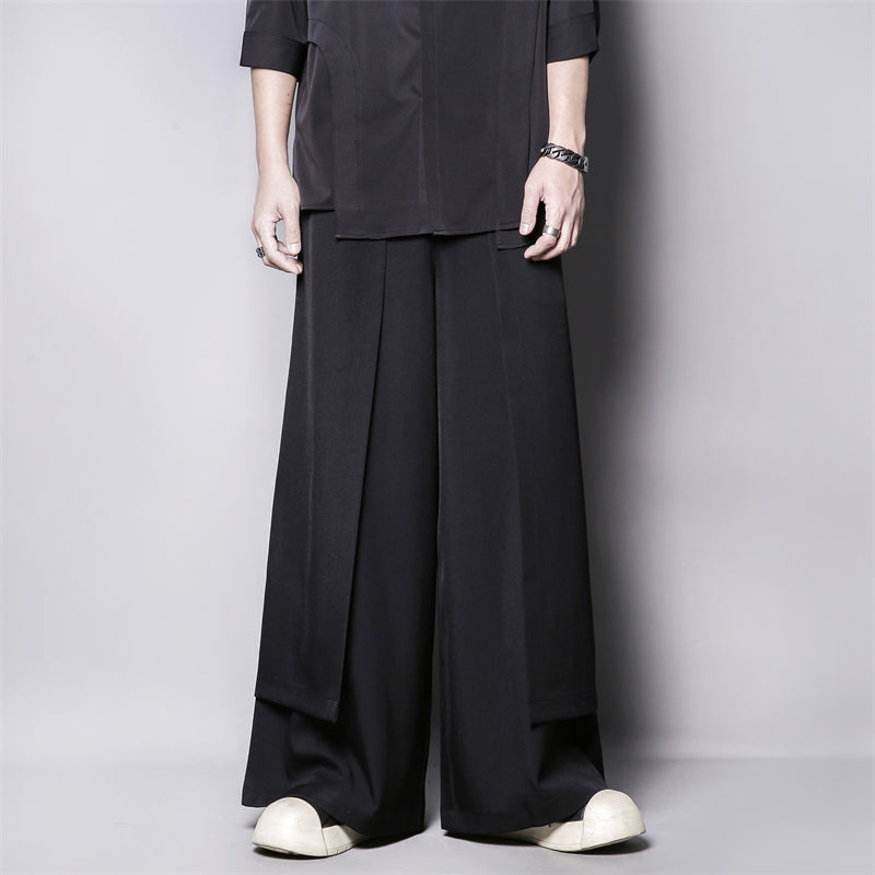 Draped Layered Wide-Leg Trousers