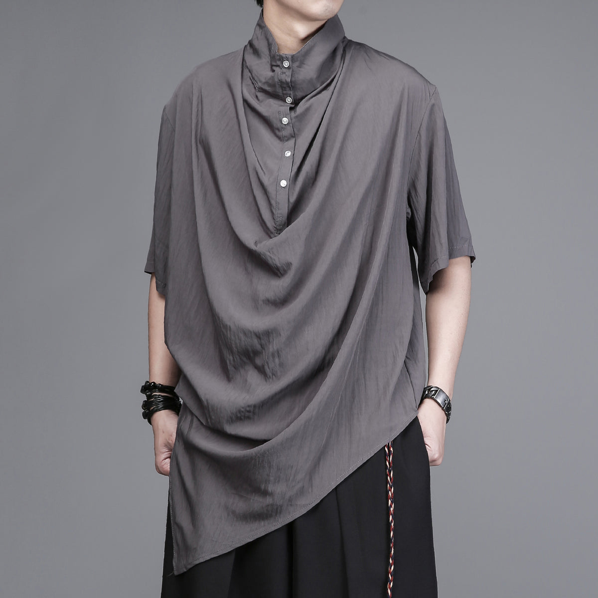 Yamamoto Stand-Collar Pleated Shirt