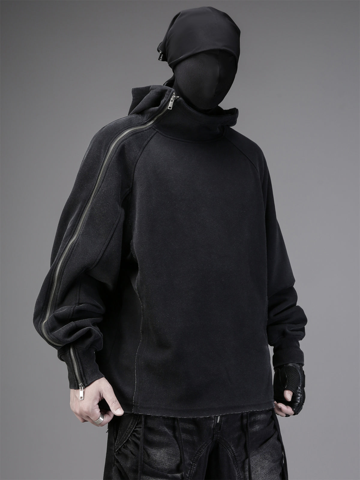 Asymmetric-Zip Hooded Sweatshirt