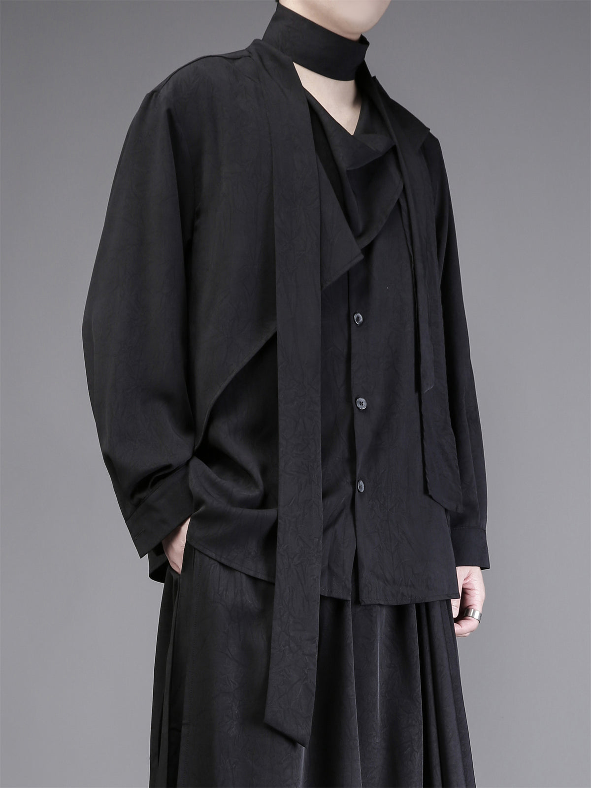Neck Long Sleeve Shirt | Darkwear Scarf Shirt