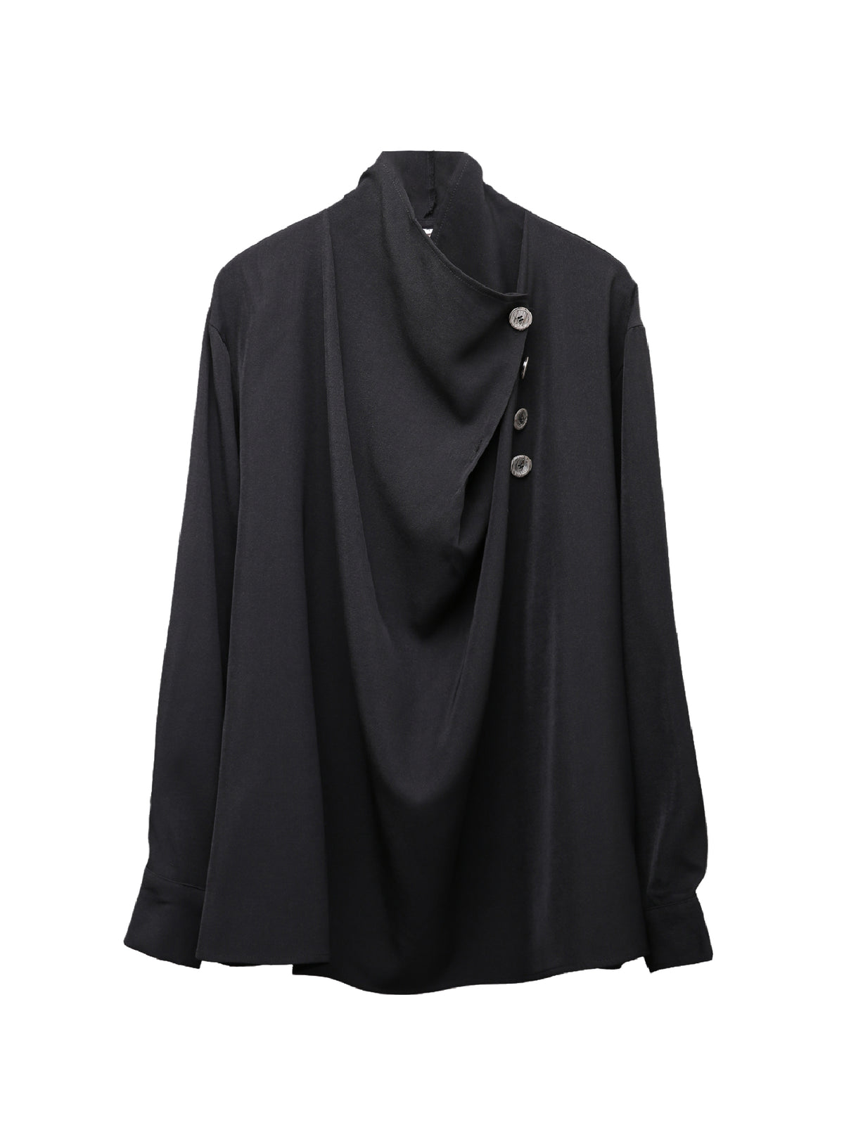 Ruched Stand-Collar Shirt