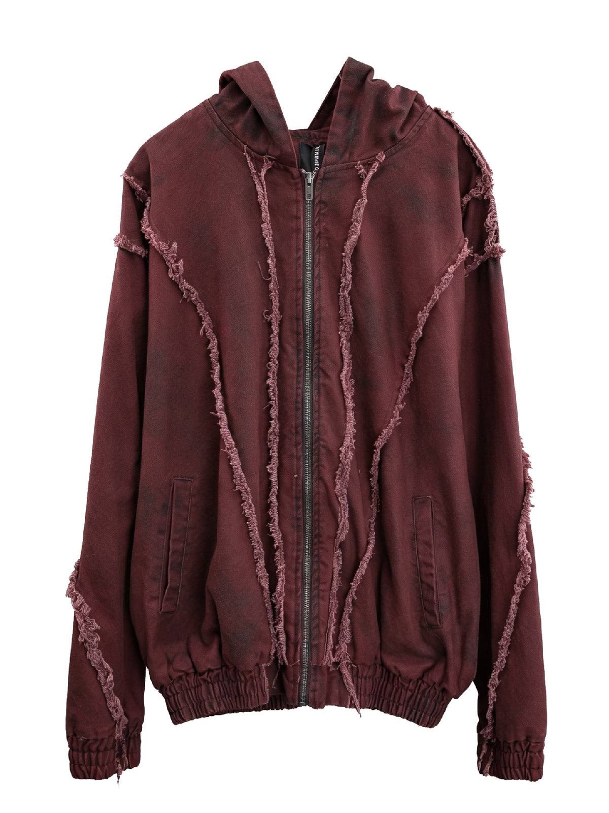Red Hooded Distressed Denim Jacket