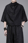 Dark Jacquard Stand-Collar Tee