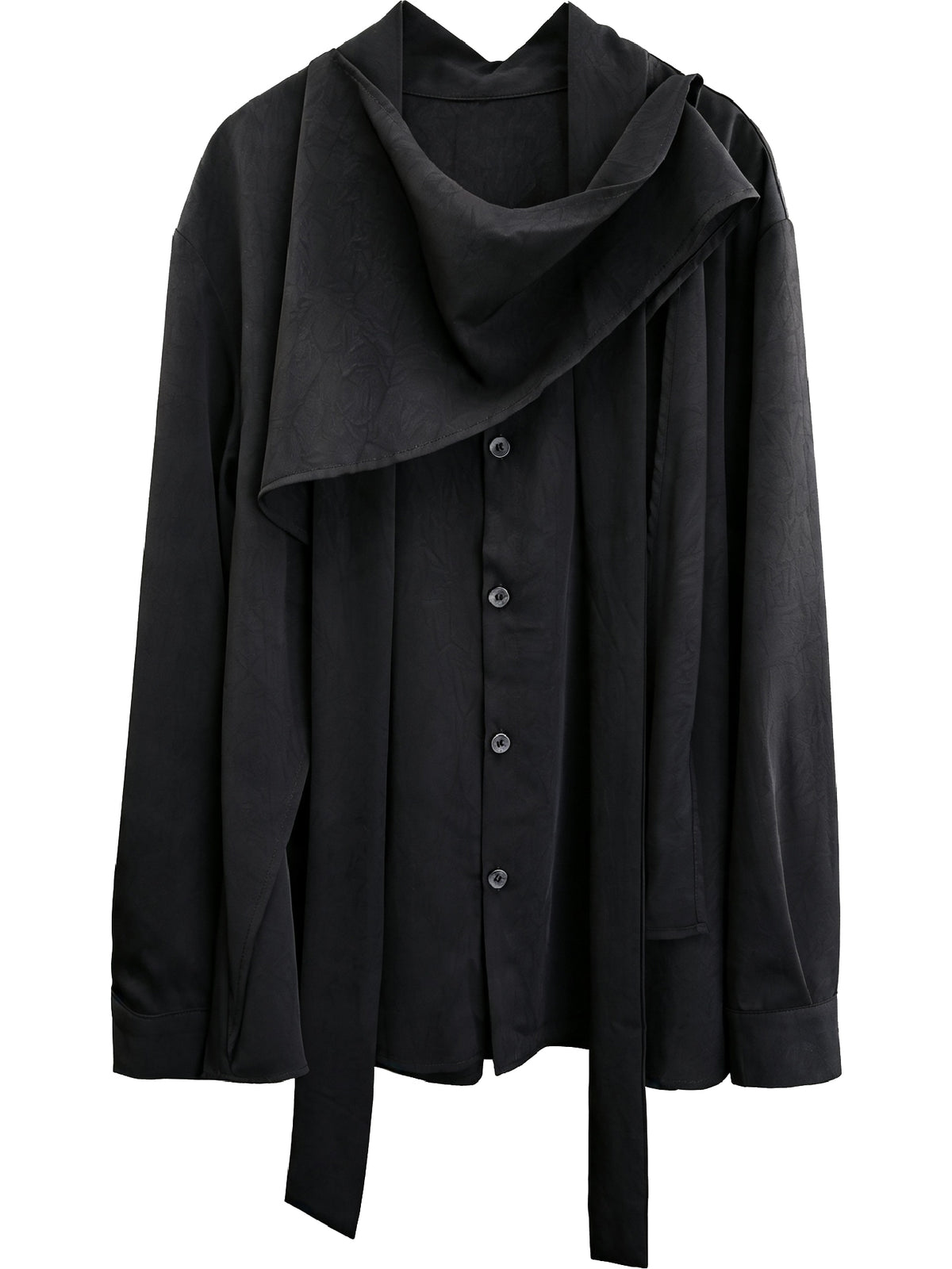 Asymmetric Scarf-Collar Long-Sleeve Shirt