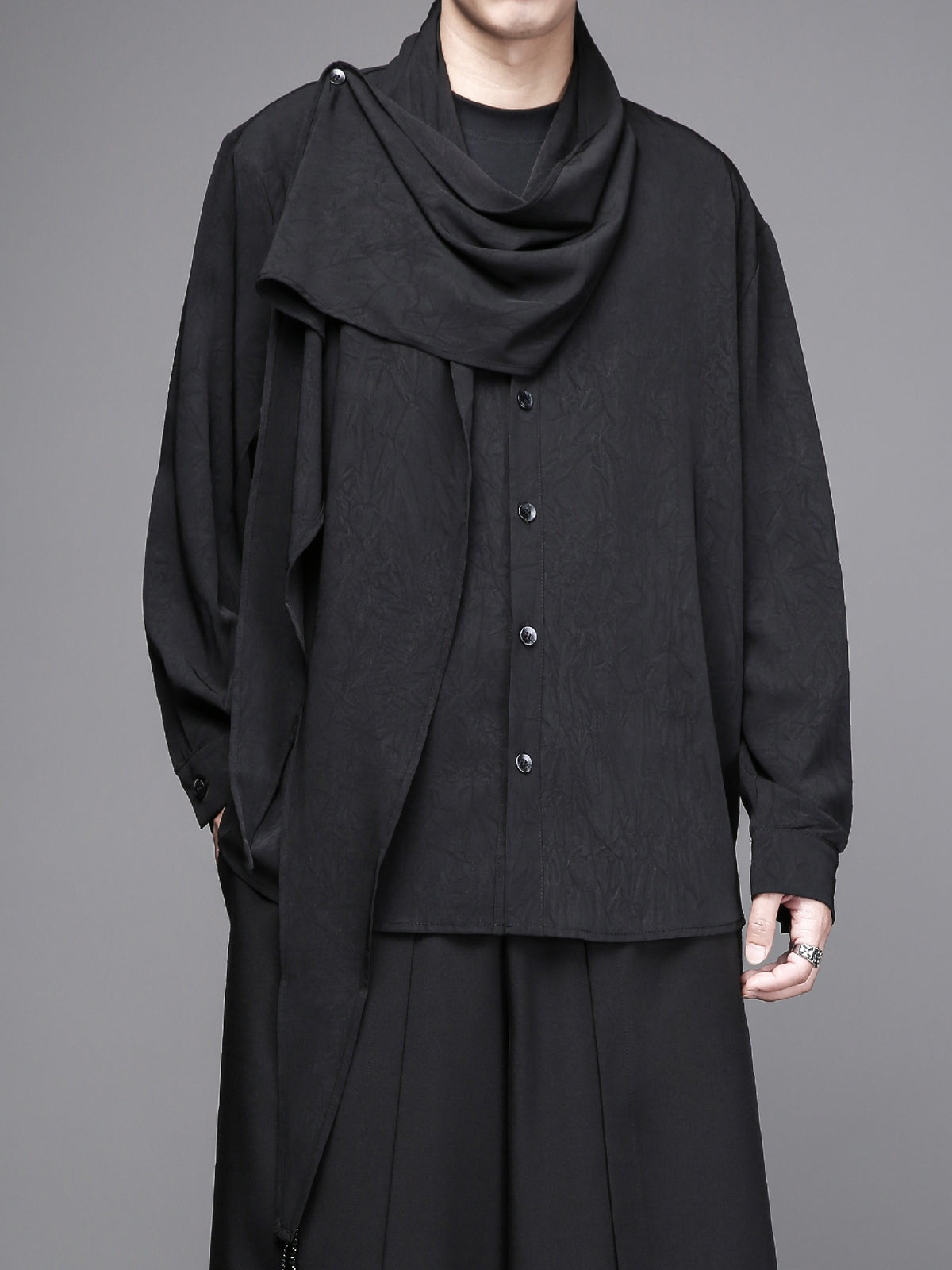 Deconstructed Integrated-Scarf Shirt